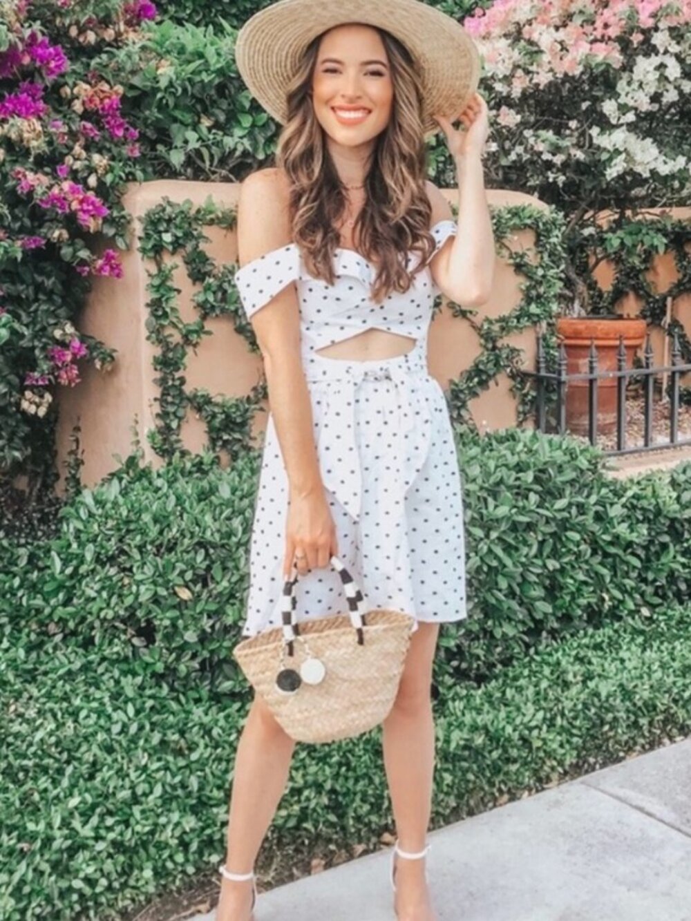 WAYF | NEW | Capri Knot Cutout Linen Mini Dress | "Ivory Polka Dot" | Size M